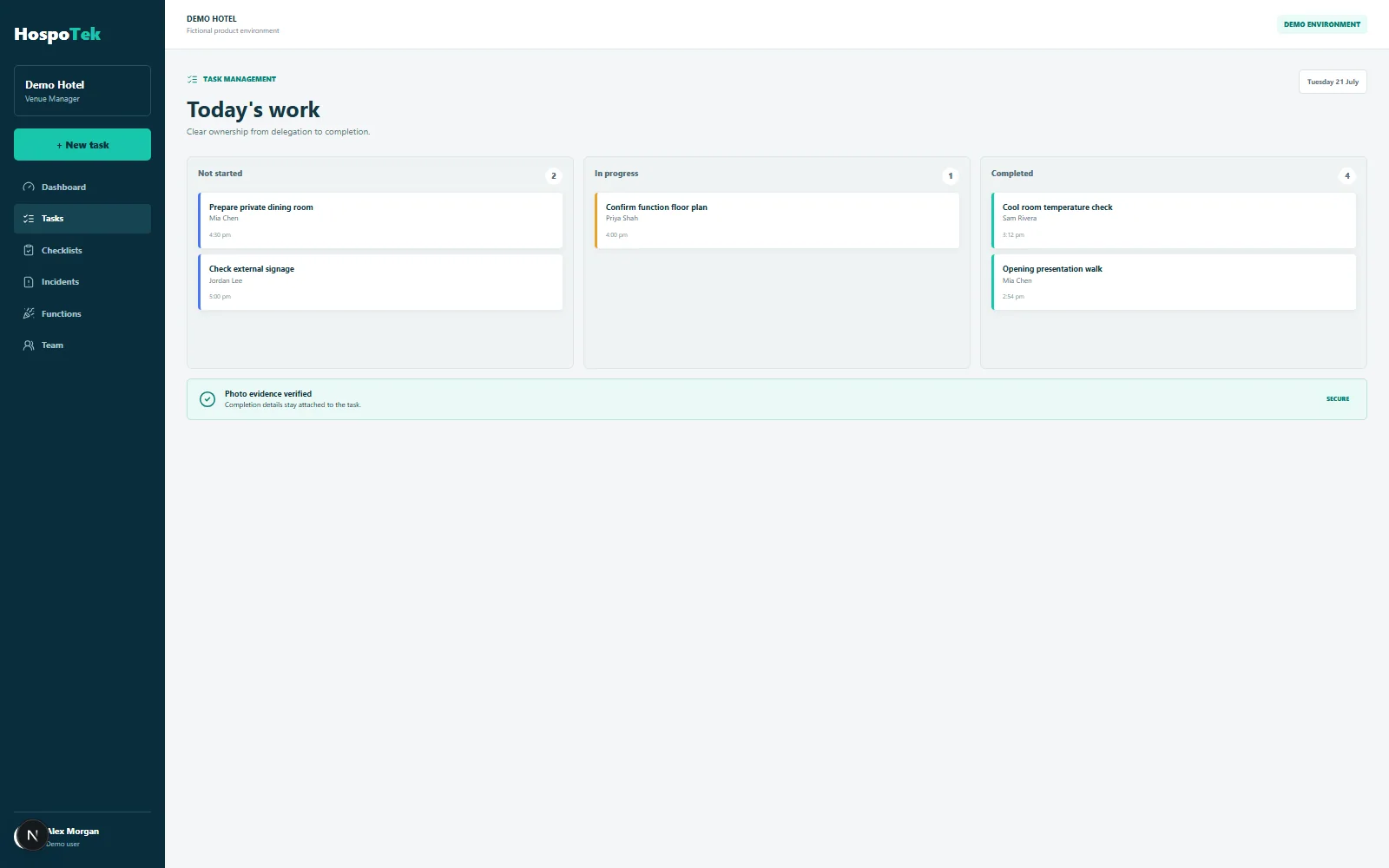 Fictional Demo Hotel task assignment workflow